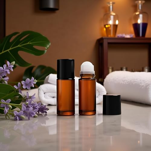 50ml Brown Glass Essential Oil Roller Bottles - 2 Pack Refillable Roll On Containers