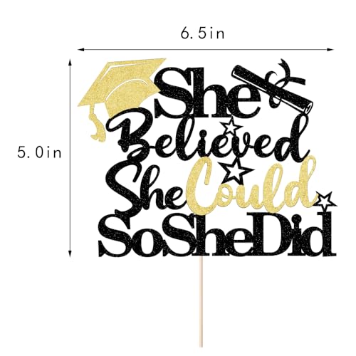 She Believed She Could So She Did 2026 Graduation Cake Topper Black