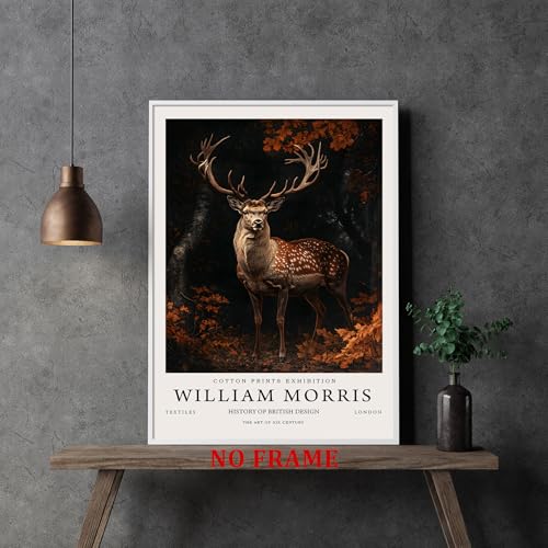 William Morris Vintage Dark Deer Wall Art - 16x24in Frameless Canvas
