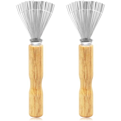 Zoolinn Mini Hair Brush Cleaner Set - 2PCS Wooden Handle Metal Wire Rake