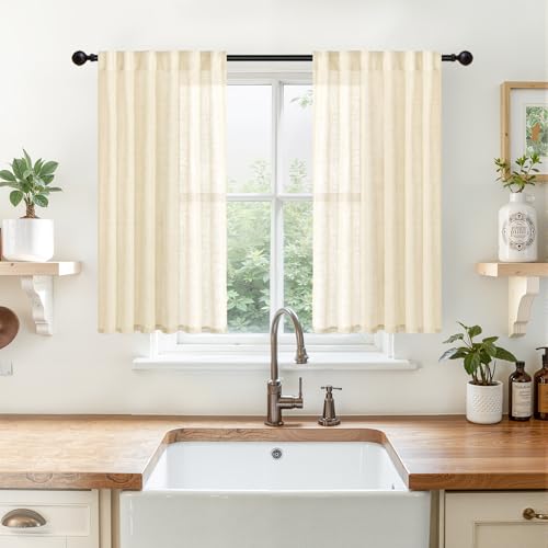 YoungsTex Linen Cafe Curtains, 34" x 40" (Set of 2) - Beige