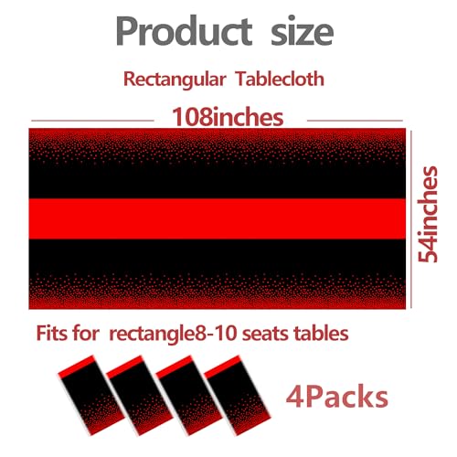 4-Pack Black and Red Disposable Tablecloths - 54 x 108 Inch Party Decor