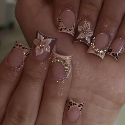 French Tip Press On Nails Short Square Nude Brown Fake Nails