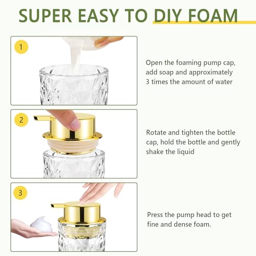 Abriclo Glass Foaming Soap Dispenser - Diamond Pattern with Gold Pump