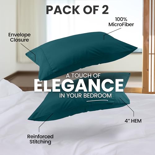 Utopia Bedding King Size Pillow Cases, Teal Microfiber Set of 4
