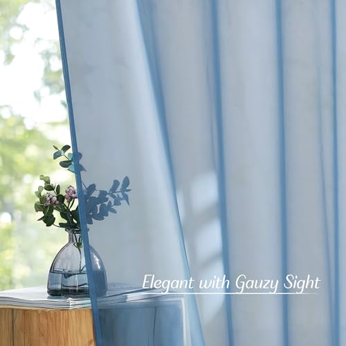 NICETOWN Stone Blue Sheer Curtains 96" Grommet Drapes - 2 Panels