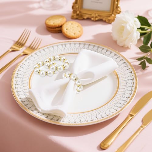 20Pcs Gold Pearl Napkin Ring Set - Wedding Party Table Decor Aa-Gold