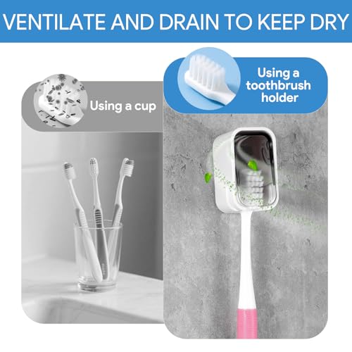 Wall-Mounted Toothbrush Holder with Cover - 4 PCS Gray Organizer for Bathroom