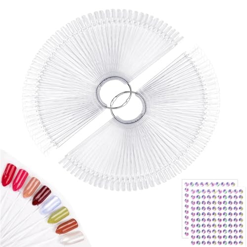 Subay 100pcs Clear Fan-shaped Nail Swatches Sticks with Ring Holder