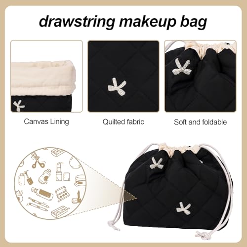 SXS LACONIC Quilted Drawstring Makeup Bag - Cute Coquette Cosmetic Pouch