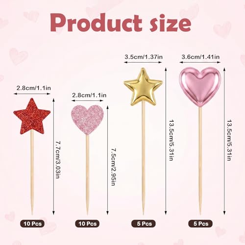 30 Pcs Glitter Star and Heart Cupcake Toppers Rainbow Cake Picks