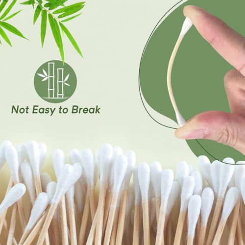 Egaageoi 200 Count Organic Bamboo Cotton Swabs with Biodegradable Sticks