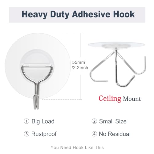 Heavy Duty Clear Adhesive Wall Hooks 12 Pack - Waterproof & Rustproof for Kitchen Bathroom & Indoor Use
