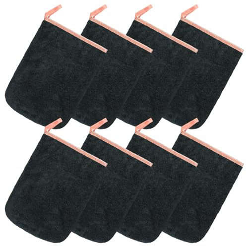 PHOGARY 8-Pack Microfiber Wash Mitts, Soft Coral Fleece Face & Body Cloths, Black