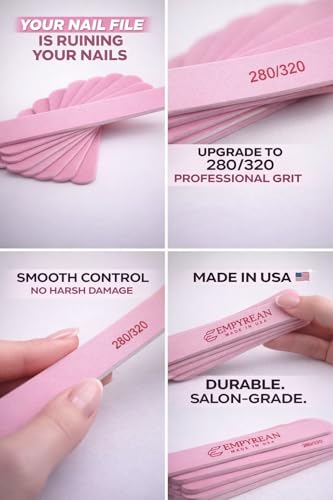 Empyrean Professional Nail File - 280/320 Fine Grit Reusable Pink Cushion