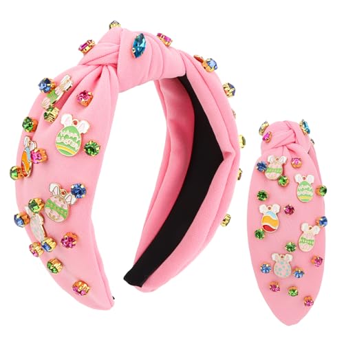 Esitrormi Easter Rhinestone Bunny Knotted Headband Pink Hair Accessory