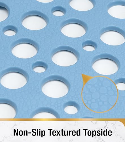 HITSLAM Non-Slip Bathtub Mat 28 x 15 Inch Blue - Soft TPE with Suction Cups