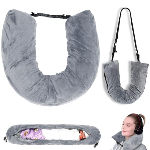 Stuffable Travel Pillow & Storage Bag - Soft Velvet Neck Pillow