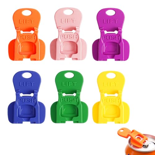 ZACI 2-in-1 Hand Soda Can Opener and Leak-Proof Drink Protector Cap, 6-Pack