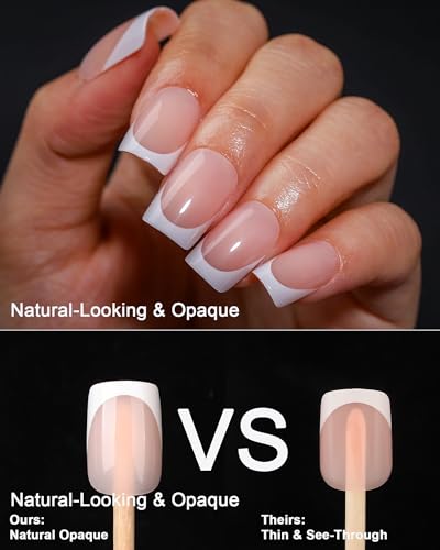SUPNAIL Short Square French Tip Press On Nails with Glue & Tabs