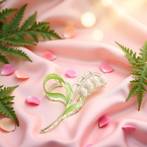 Pink Lily of the Valley Metal Hair Claw Clip for Thick & Thin Hair