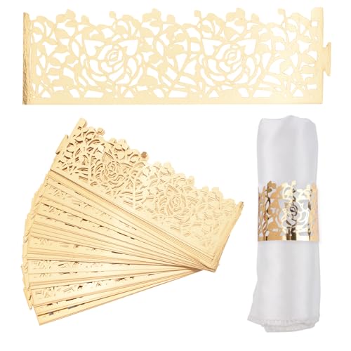 Gold Hollowed Rose Paper Napkin Rings - Set of 50 for Weddings & Events