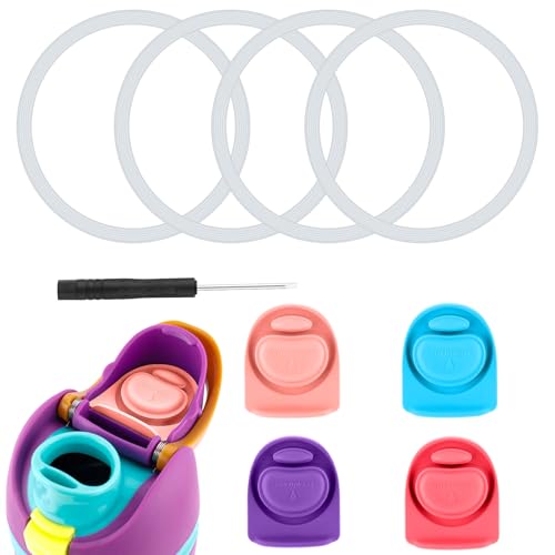 4pcs Replacement Stoppers & 4pcs Bottle Seal Rings for Owala FreeSip 24oz 32oz, BPA-Free Silicone O Ring Water Bottle Top Lid Replacement Parts for 16/19/24/32/40oz Gasket Plug Accessories(Colorful)