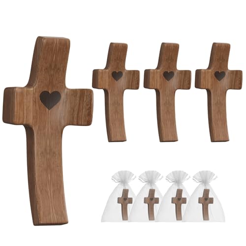 Wooden Pocket Cross Fidget for Anxiety Relief & Prayer - 4 Pcs
