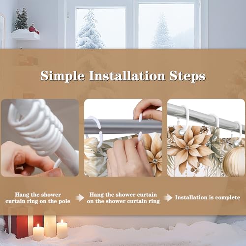 White and Gold Merry Christmas Shower Curtain 72x72 Inch with Hooks