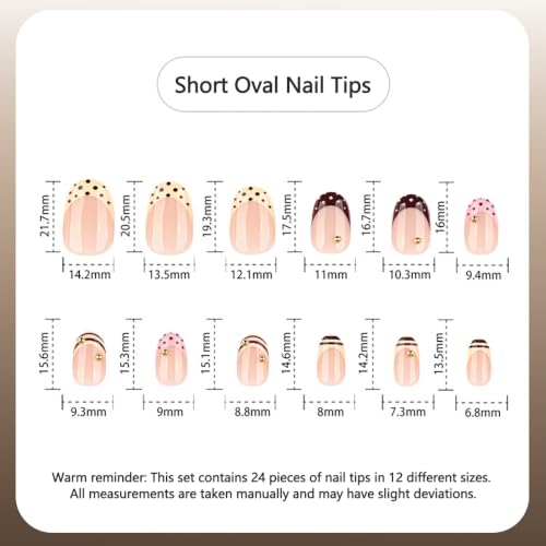 French Tip Press On Nails Almond Shape Brown Glossy False Nails