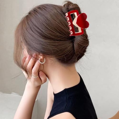BUNLVDI 2Pcs Valentine Red Heart Hair Claw Clips Acrylic Shark Clips