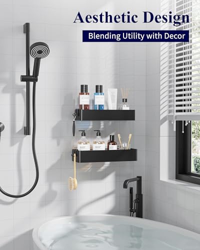 Kitsure Large Shower Caddy - Adhesive Rustproof Bathroom Organizer, Black