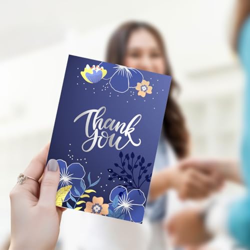 Luxury Navy Blue Thank You Card with Silver Foil - 5x7