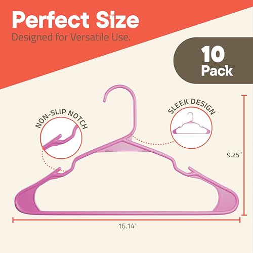 Campior Pink Plastic Hangers 10-Pack – Heavy-Duty Slim & Non-Slip