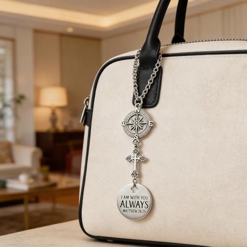 Christian Cross & Compass Car Hanging Ornament with Psalm 91:11