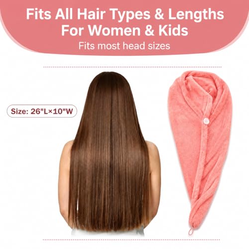 ADOGO Microfiber Hair Towel 2 Pack - Pink & Purple Drying Wraps for All Hair Types