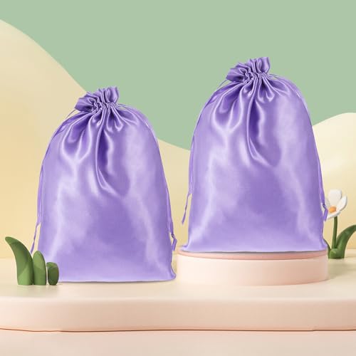 Satin Wig Storage Bags with Drawstring - Purple Hair Extension Pouches 4 Pack