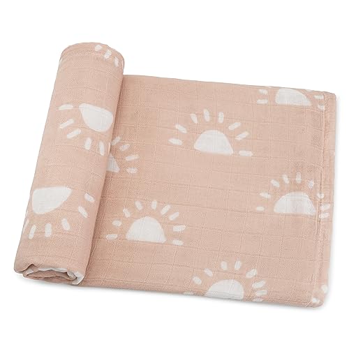 Comfy Cubs Muslin Swaddle Blanket - 47x47 Inch Soft Cotton, Blush Sun