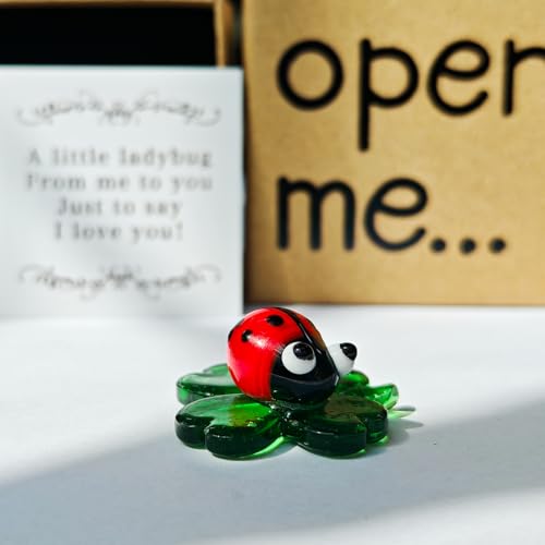 Laozai Hand-Blown Glass Ladybug on 4-Leaf Clover Figurine