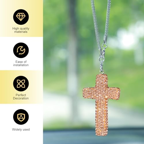 Gold Cross Car Hanging Ornament with Rhinestones - Faith Pendant