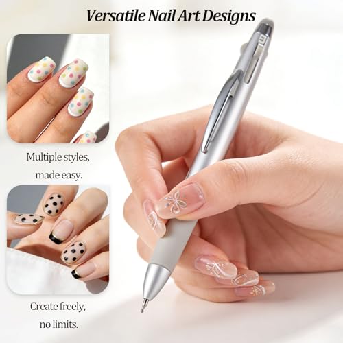 4-in-1 Nail Art Dotting Pen with Size-Marked Tips and Pressing Head
