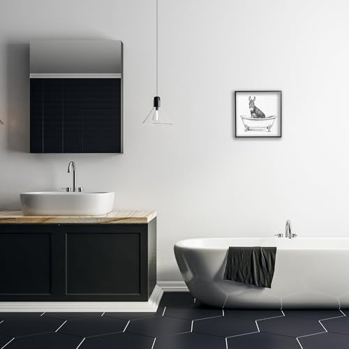 Stupell Industries Donkey in Claw Tub Farm Animal Bathroom Sketch, 12 x 12, Black Framed