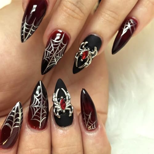 Halloween Press on Nails 3D Spider Design Medium Almond False Nails