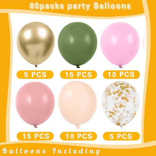Pink & Green Balloon Garland Kit - 60pcs Sage & Dusty Pink Party Decor