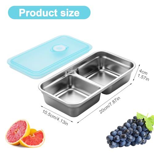 12oz Stainless Steel Snack Containers - Leak-Proof Dual-Compartment, Airtight, Reusable, Dishwasher Safe, Silver