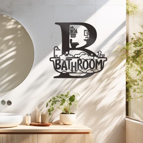 Modern Black Metal Bathroom Wall Art Sign - Waterproof Decor