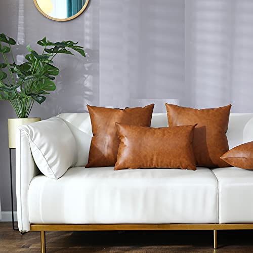 Faux Leather Throw Pillow Covers 18x18 Inch - Set of 2