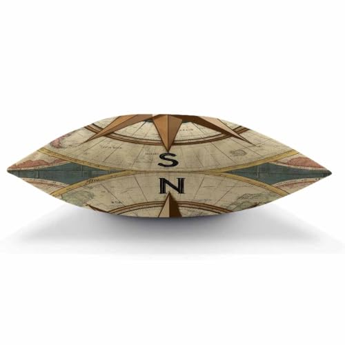 World Map Compass Throw Pillow Cover - 18x18 Inch Decorative Cushion for Home