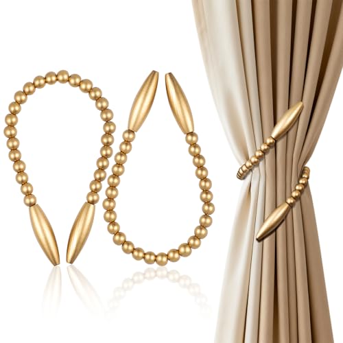 Wood Bead Curtain Tiebacks - No Drill Holdbacks for Boho Decor