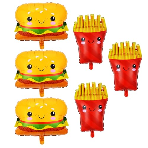 6 Pcs Food Theme Hamburger & French Fries Foil Balloons - Variation B